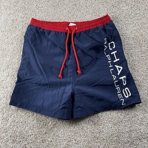Y2K Chaps Ralph Lauren Swim Shorts Mens Medium Blue Mesh Lined Drawstring Trunks
